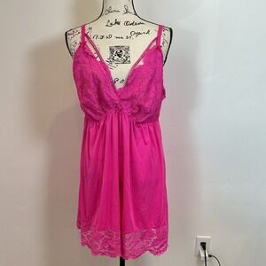 Cacique Hot Pink Lace Trim Slip Dress Nightie Lingerie Size 18/20